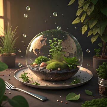Small indoor glass terrarium bowl with moss and greenery terrarium miniature