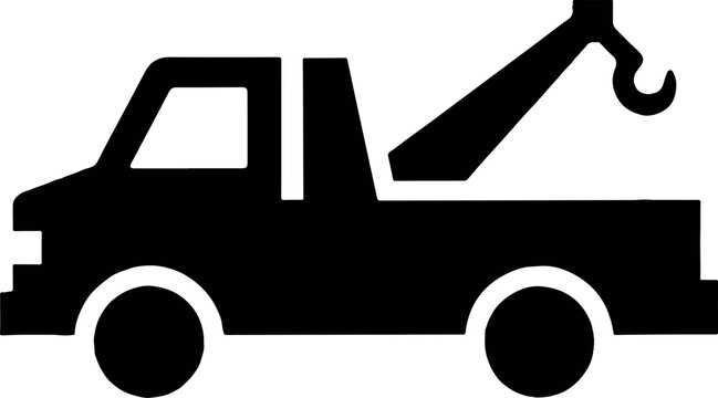 Black silhouette of a tow truck icon on a white background automotive assistance symbol