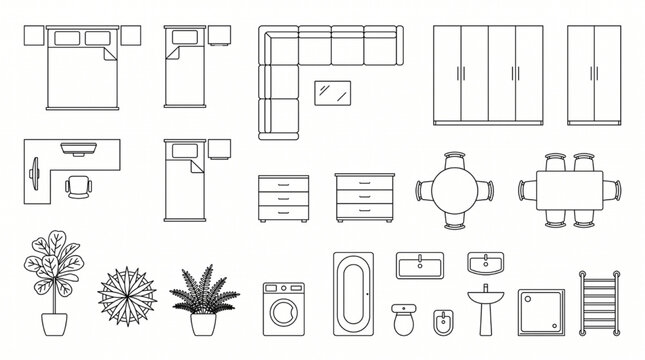 Commercial Office Staging Layouts: Minimalist Plan View Furniture CAD Blocks

