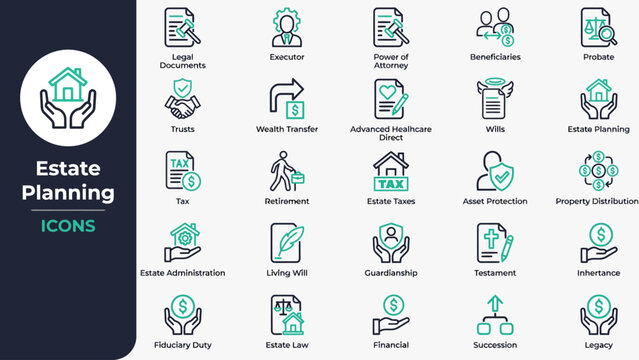Estate planning vector icons set