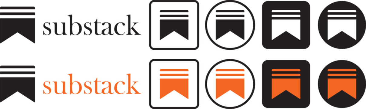 Substack logo icon collection with various styles in different shapes and sizes on white background. substack icon logo, 3d social media icons button.Substack logo circle