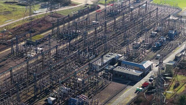Aerial View of Electrical Substation and High Voltage Lines Luton