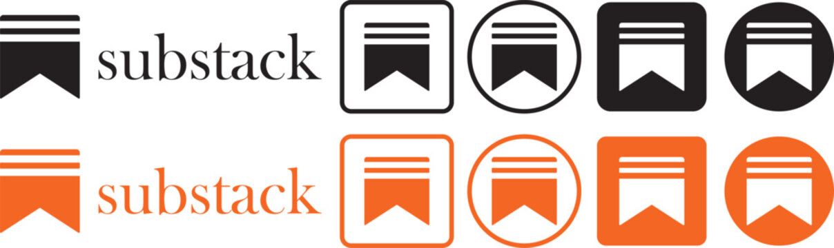 Substack logo icon collection with various styles in different shapes and sizes on white background. substack icon logo, 3d social media icons button.Substack logo circle
