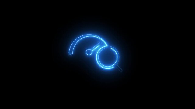 Neon search icon on black background animation. Magnifying glass icon, glowing neon blue search icon animation.
