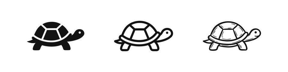 Turtle Animal Icon Set in Solid, Outline, and Sketch Styles © drawing lines