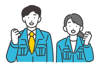 Fototapeta premium ガッツポーズをする男女の作業員のベクターイラスト素材／コミュニケーション／現場監督／工事