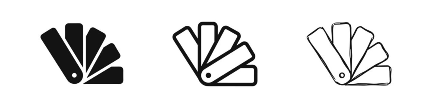 Set of three color swatch icons, flat, line, and doodle style