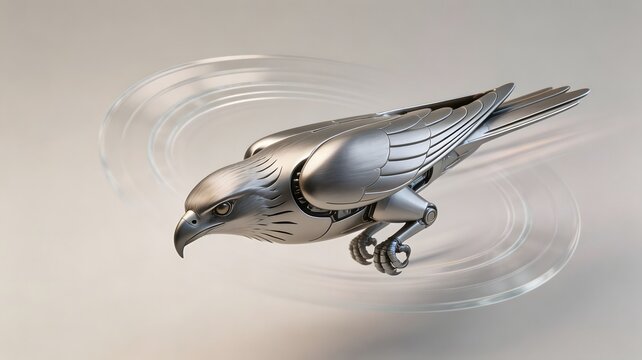 Aerodynamic titanium cybernetic falcon breaking 3D glass sound barrier