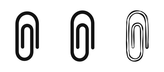 Fototapeta na wymiar Paper clip icon set, office stationery, document attachment sign, black and hand drawn styles