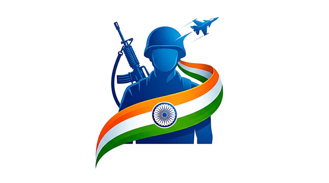 Indian soldier with national flag and aircraft