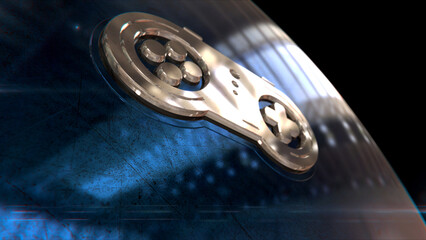 Gaming esport 3d symbol spectacular. Abstract glowing golden metal icon illustration. © Skórzewiak
