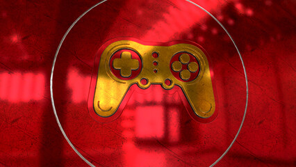 Gaming esport 3d symbol spectacular. Abstract glowing golden metal icon illustration. © Skórzewiak