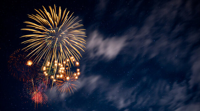 Fireworks with blur milky way background