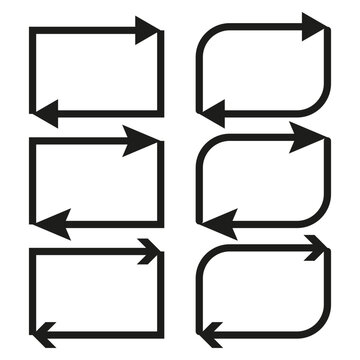 A clear Vector set of outline cyclic arrow icons, featuring both sharp and rounded rectangular frames for refresh and repeat processes.