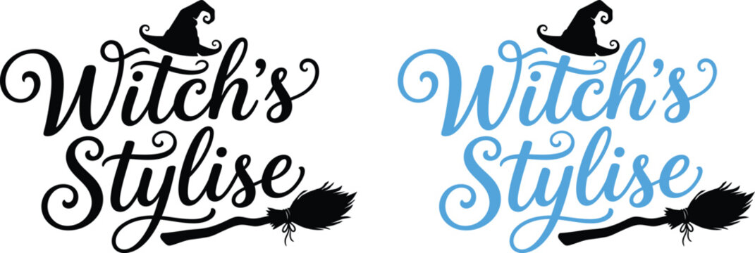 Halloween witch logo with broom and hat for spooky seasonal branding