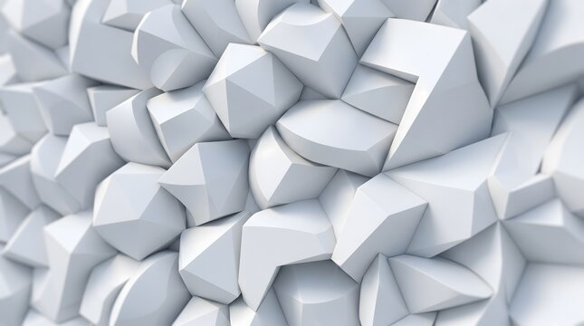 White 3D abstract geometric background with polygonal shapes and shadows for modern minimalist design
