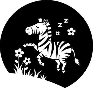 Sleeping zebra in a peaceful flower field illustration.