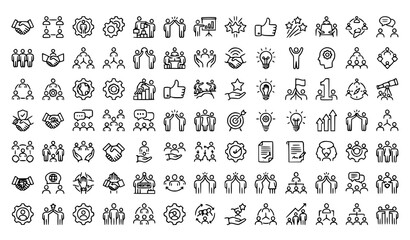 Fototapeta premium Business and community line icons set collaboration growth and support