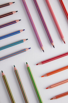 Set of colored pencil collection on white colorful background