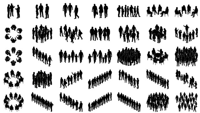 Overhead View Audience and Assembly Silhouettes Vector Set for Public Venue Site Planning