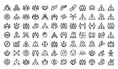 Fototapeta premium Business and teamwork line icons set collaboration strategy and growth