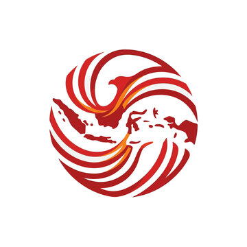 Dynamic Red and White Circular Logo Featuring Stylized Bird and Archipelago Map