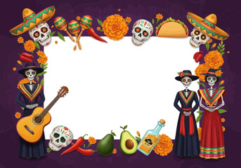 Naklejka premium Dia de los muertos frame with traditional mexican elements
