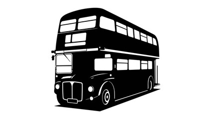 Vintage Double Decker Bus Silhouette: A classic double-decker bus, rendered in a bold black silhouette, stands as an iconic symbol of urban transportation and nostalgia. © mojahedh