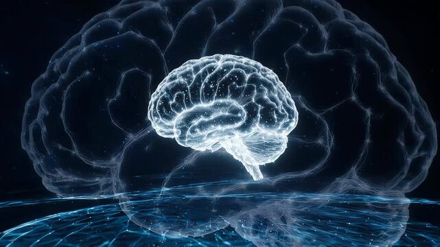 human brain structure made of floating light points and connecting lines