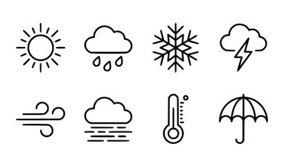 Fototapeta premium Monochrome Linear Weather Symbol Icon Pack