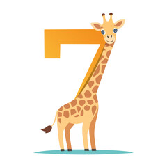 Obraz premium Cute Giraffe with Number 7 Illustration