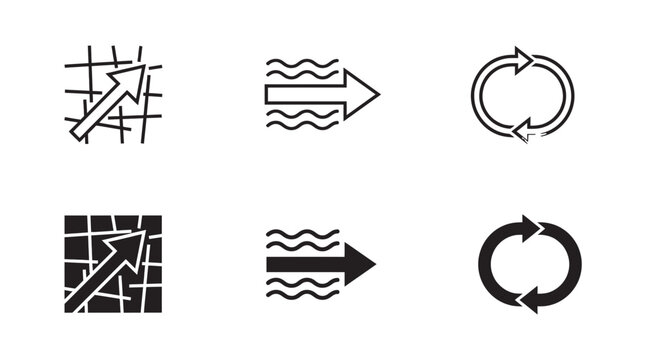 Abstract arrow motion and directional process flow symbols with direction rotation silhouette abstract application