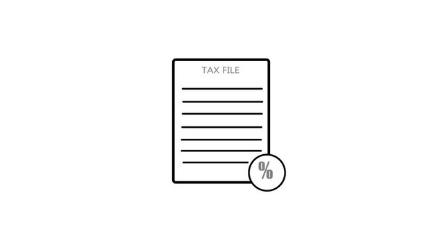 Minimalist black line tax file document icon vector with percentage symbol on isolated white background for annual income tax return and financial organization template