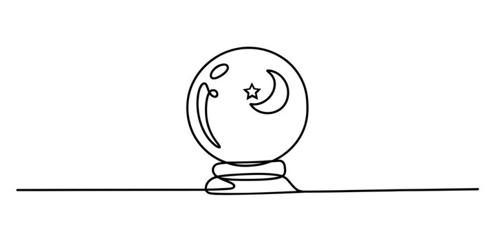 Continuous single line drawing of a magic crystal ball