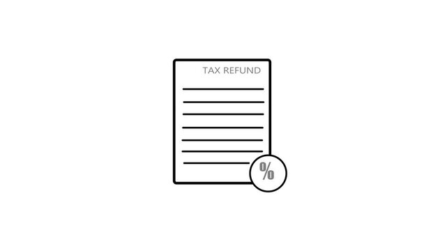 Minimalist black line tax refund document icon vector with percentage symbol on isolated white background for financial return and tax cashback template