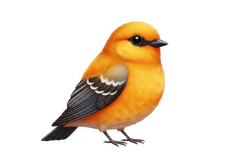 Fototapeta premium Small cute orange songbird with black and white wings standing in a peaceful side profile view isolated on transparent background