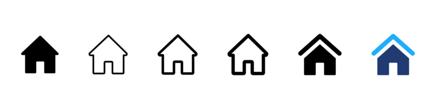 Home icon. House symbol. Residential sign. Building pictogram for real estate, property, housing, navigation and user interface design.