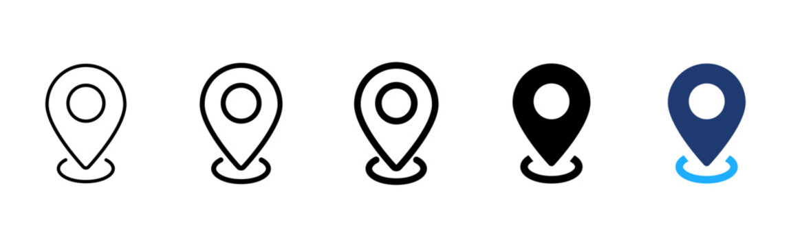 Location pin icon. Map marker symbol. GPS navigation sign. Place pictogram for address, route, destination, travel and local service design.