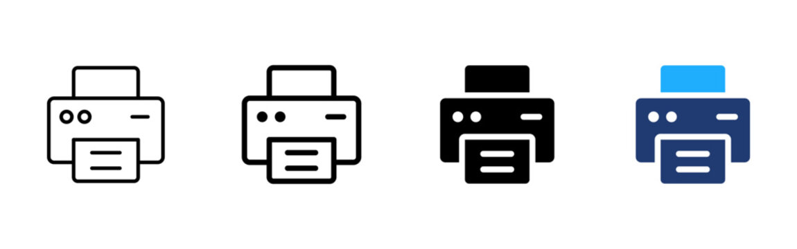 Printer icon. Print document symbol. Office printing sign. Device pictogram for paper, copy, scanner, document output and business interface design.