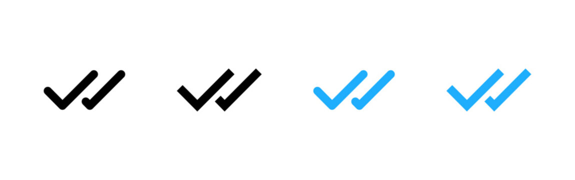 Double check icon. Read receipt symbol. Delivered status sign. Simple pictogram for message seen, task completion, confirmation and verification interface design.