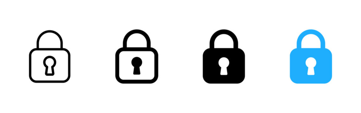 Lock icon. Password security symbol. Secure access sign. Simple pictogram for privacy, authentication, account protection and cybersecurity interface design.