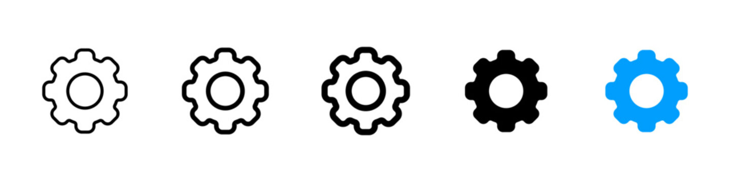 Settings icon. Gear symbol. Configuration sign. Simple pictogram for options, preferences, system tools, control panel and user interface design.