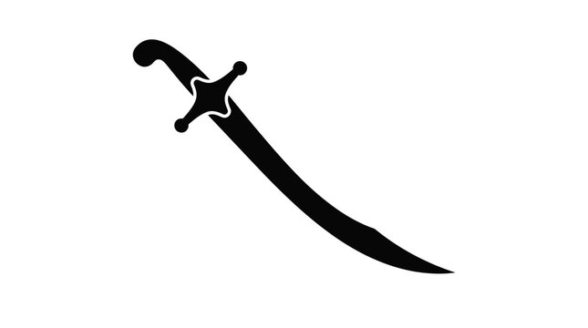 Silhouette of a curved scimitar sword isolated on white background
