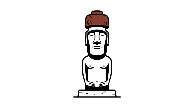 Moai statue with red hat on white background 1.