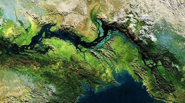 Satellite View of the Indus River Valley - A Green and Blue Landscape.