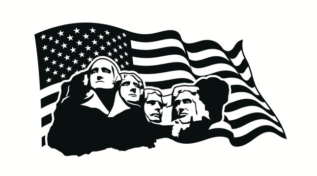 Mount rushmore national memorial with american flag background vector