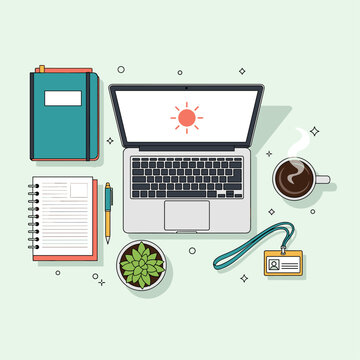 Flat Vector Illustration of an Intern's Onboarding Welcome Kit