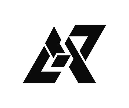 PrintTitle: Bold geometric letter LR or XR abstract monogram tech logo