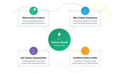 Obraz premium Nature based carbon solutions infographic diagram Vector