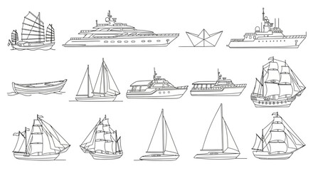 Sailing ships, boat icons, nautical vessels, sailboats, vector illustrations © Sydney